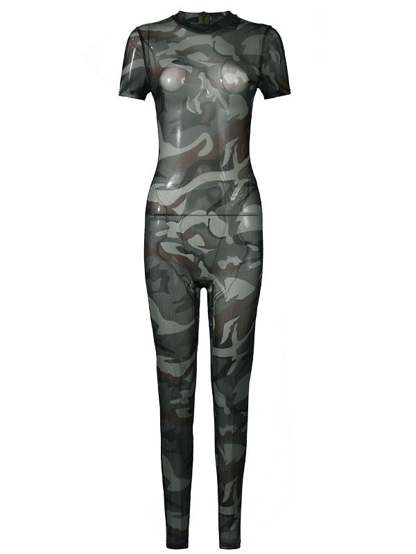 Camo-Print Sheer Jumpsuit