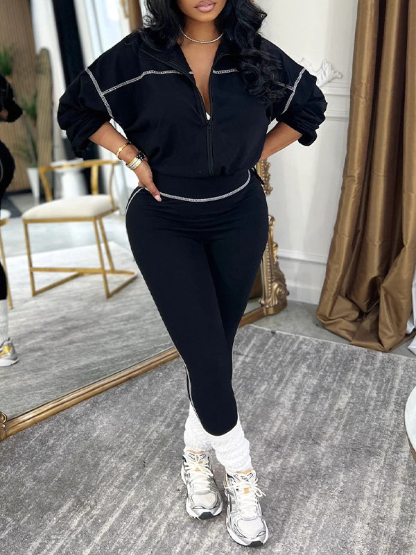 Stripe Zip-Front Jacket & Pants Set