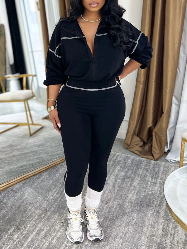 Stripe Zip-Front Jacket & Pants Set