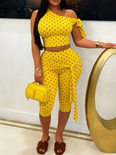 Dot Boat-Neck Top & Capri Pants Set