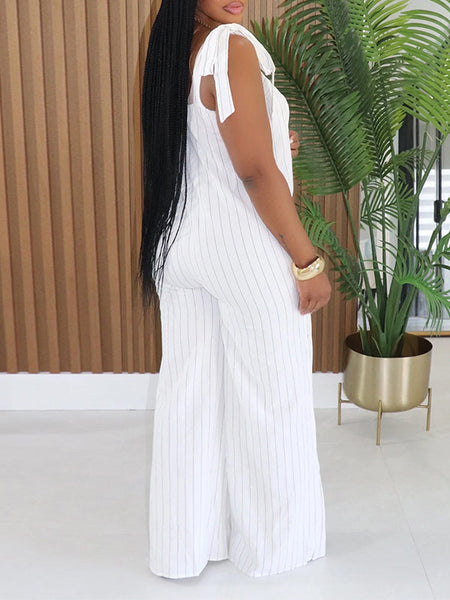 Stripe Tie-Shoulder Jumpsuit