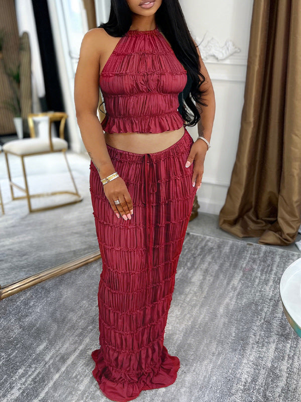 Ruched Halter Top & Skirt Set