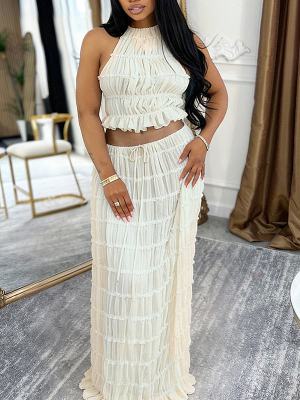 Ruched Halter Top & Skirt Set