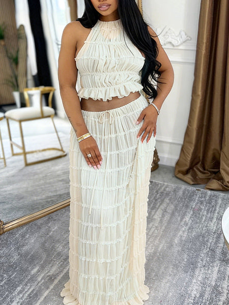 Ruched Halter Top & Skirt Set