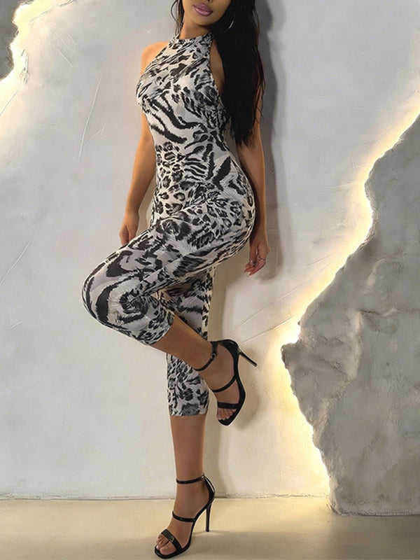 Printed Halter Capri Jumpsuit