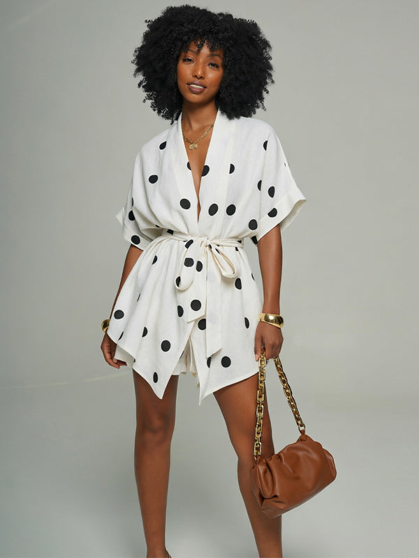 Dot Tied Kimono & Shorts Set