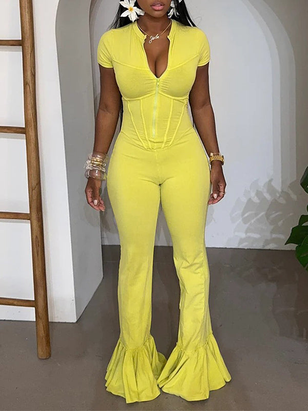 Zip-Front Flared Jumpsuit