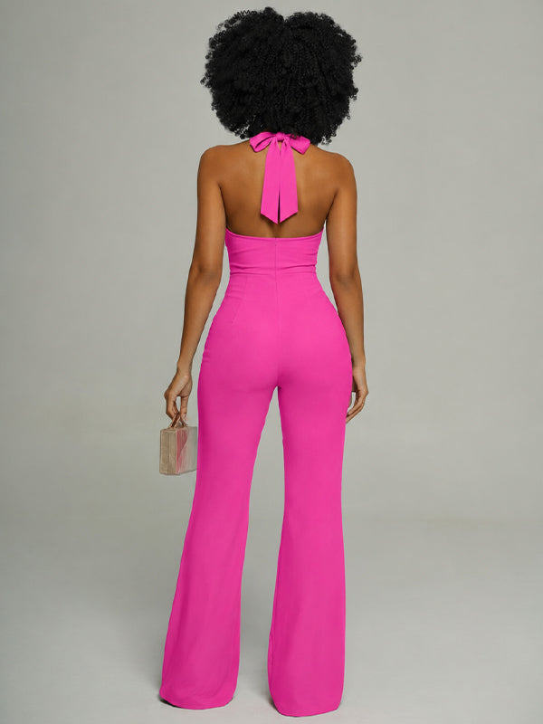 Button-Front Halter Jumpsuit