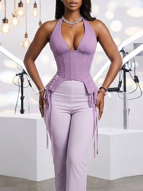 Lace-Up Halter Corset Top