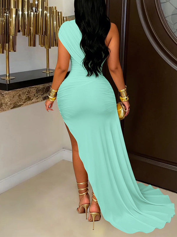 Solid Draped Ruched Dress