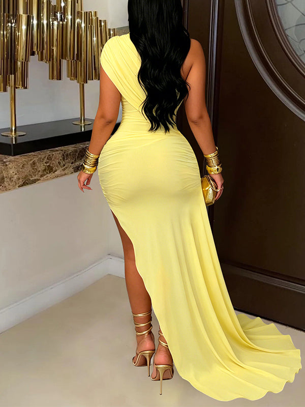 Solid Draped Ruched Dress
