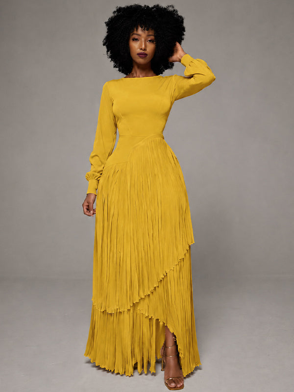 Solid Fringe Maxi Dress
