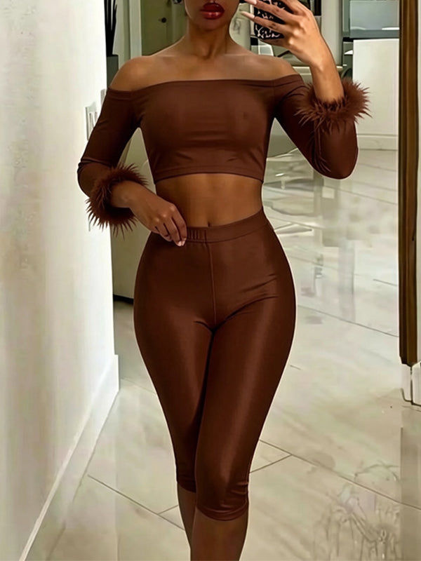 Off-Shoulder Crop Top & Capri Pants Set