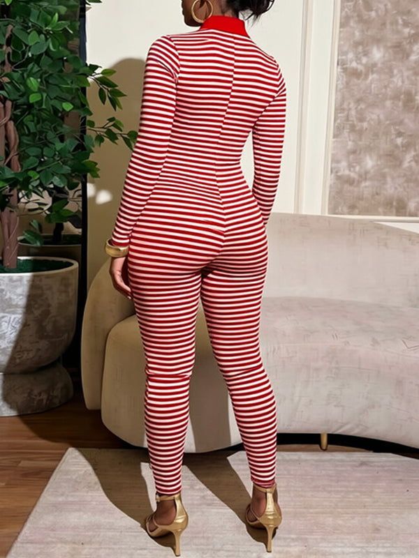 Stripe Button-Front Jumpsuit