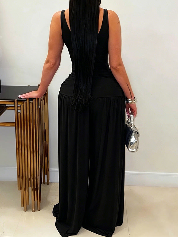 Solid Sleeveless Wide-Leg Jumpsuit