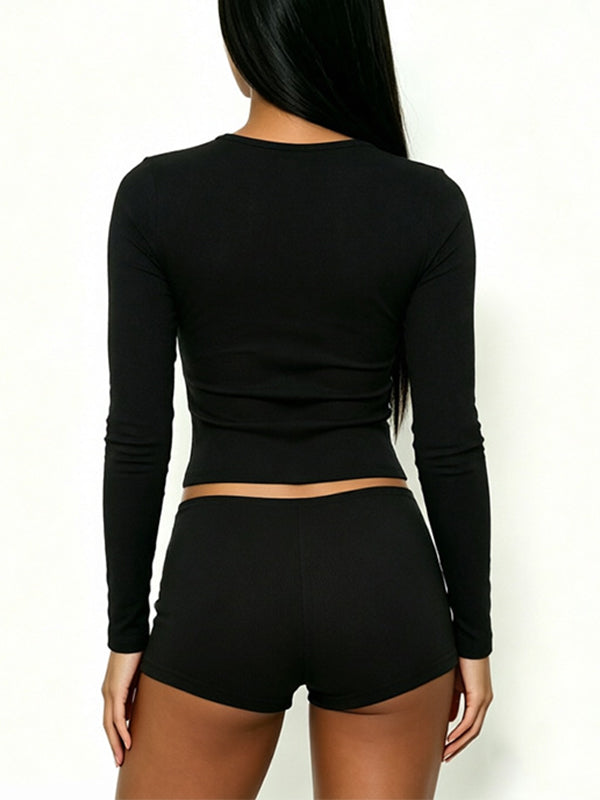 Solid Cutout Tee & Shorts Set