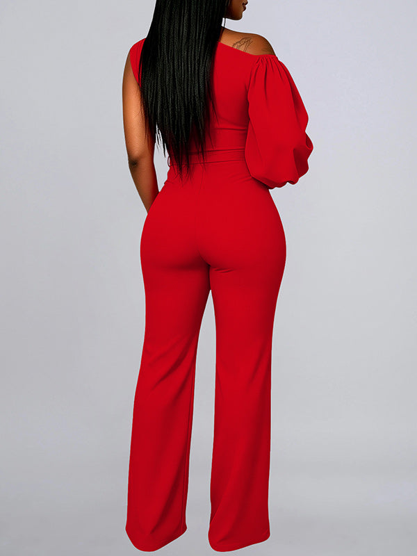 Solid Boat-Neck Tied Jumpsuit