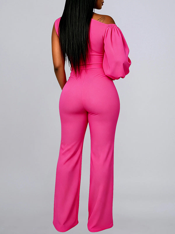 Solid Boat-Neck Tied Jumpsuit