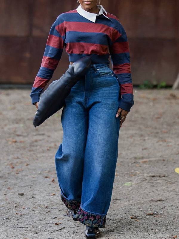 Stripe Cropped Sweatshirt