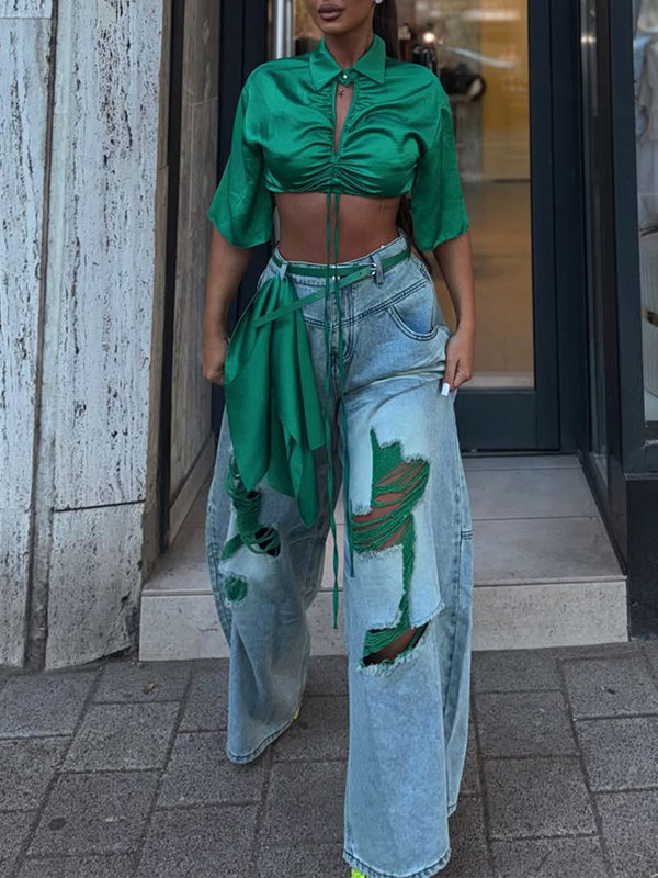 Ripped Wide-Leg Jeans