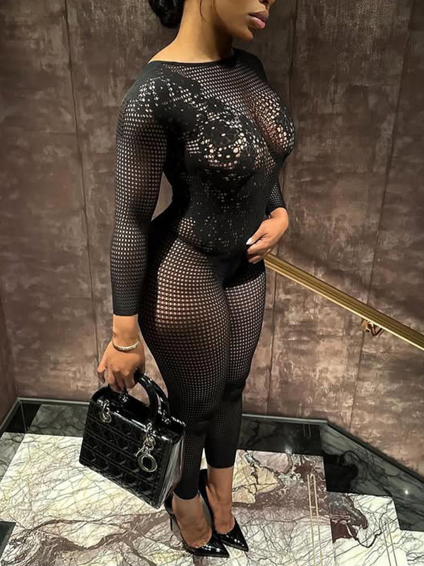 Embroidered Mesh Jumpsuit