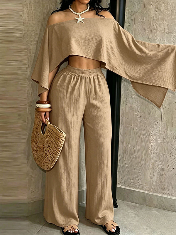 Solid Boat-Neck Top & Wide-Leg Pants Set