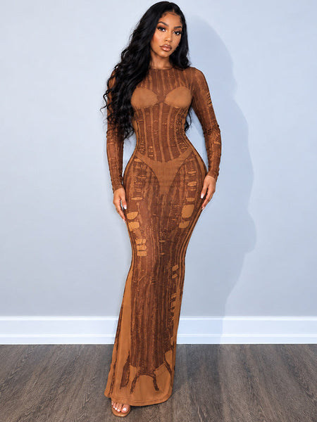 Printed Round-Neck Maxi Dress