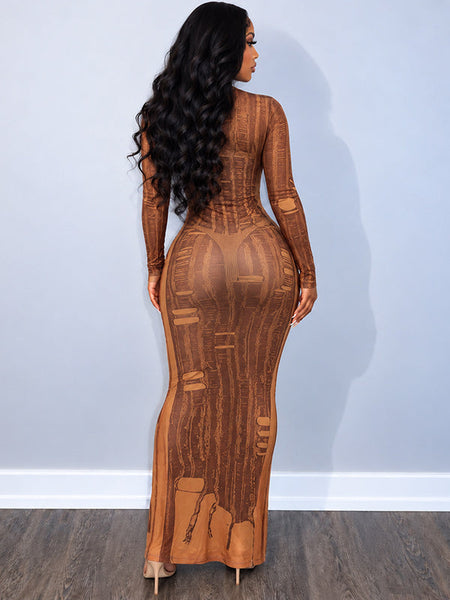 Printed Round-Neck Maxi Dress