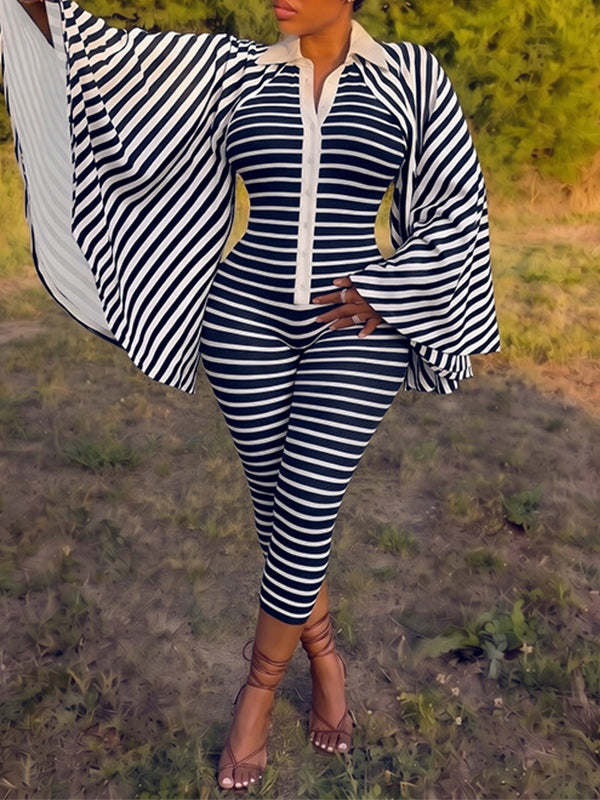 Stripe Button-Front Capri Jumpsuit