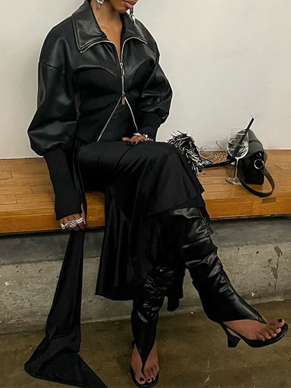 Faux-Leather Combo Jacket