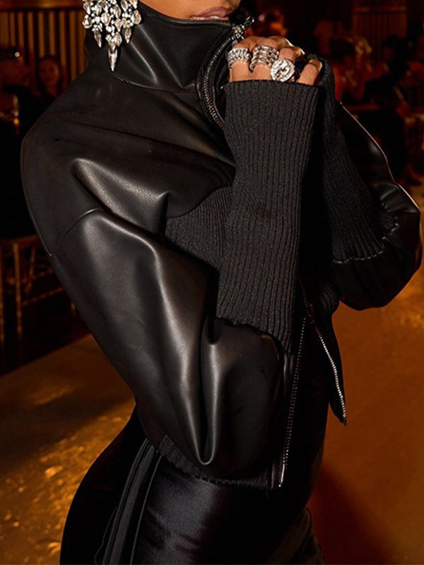 Faux-Leather Combo Jacket