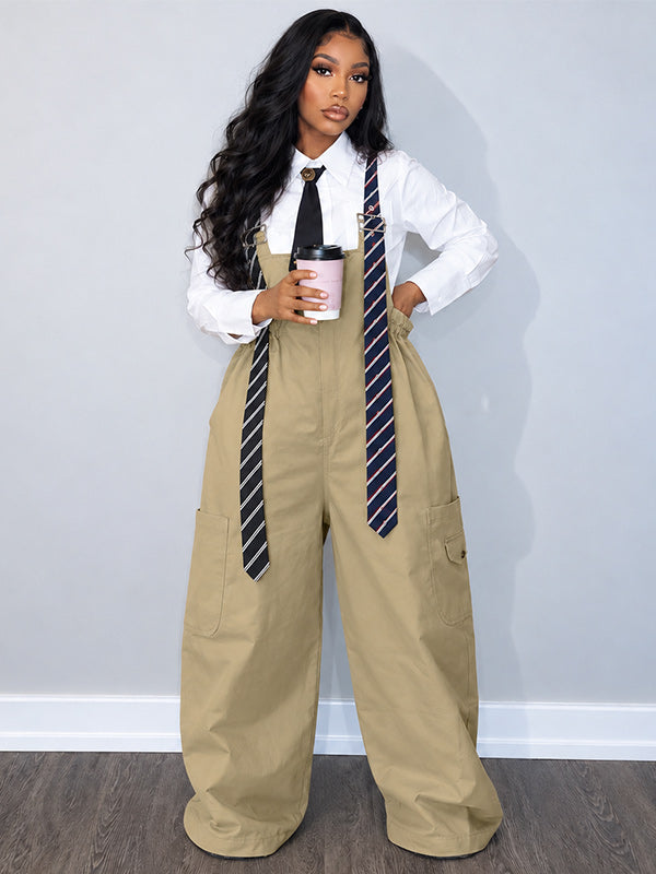 Preppy Tie Cargo Overalls