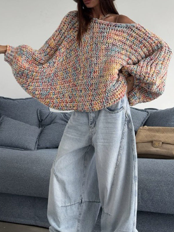Rainbow Chunky-Knit Bowknot Sweater