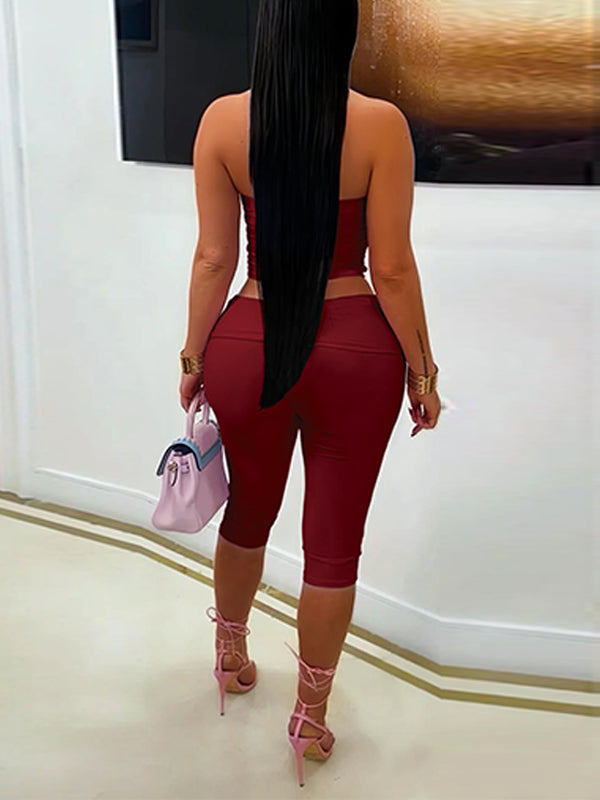 Solid Tube Top & Capri Pants Set