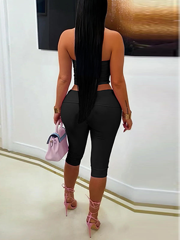Solid Tube Top & Capri Pants Set