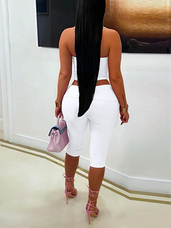 Solid Tube Top & Capri Pants Set