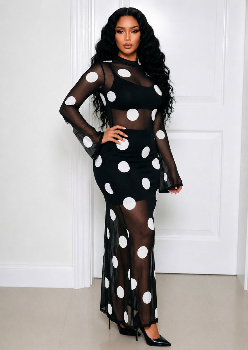 Polka Dot Printed Maxi Dress