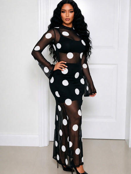 Polka Dot Printed Maxi Dress