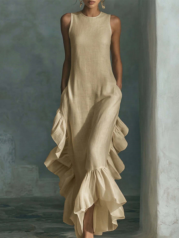 Sold Sleeveless Ruffle Hem Maxi Dress
