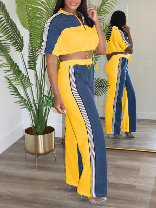 Colorblock Denim Two Piece Set