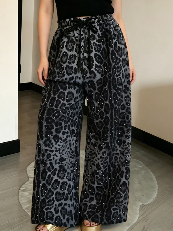 Studded Printed Wide-Leg Pants