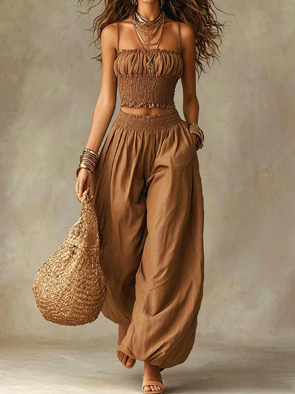 Smocked Cami Crop Top & Pants Set