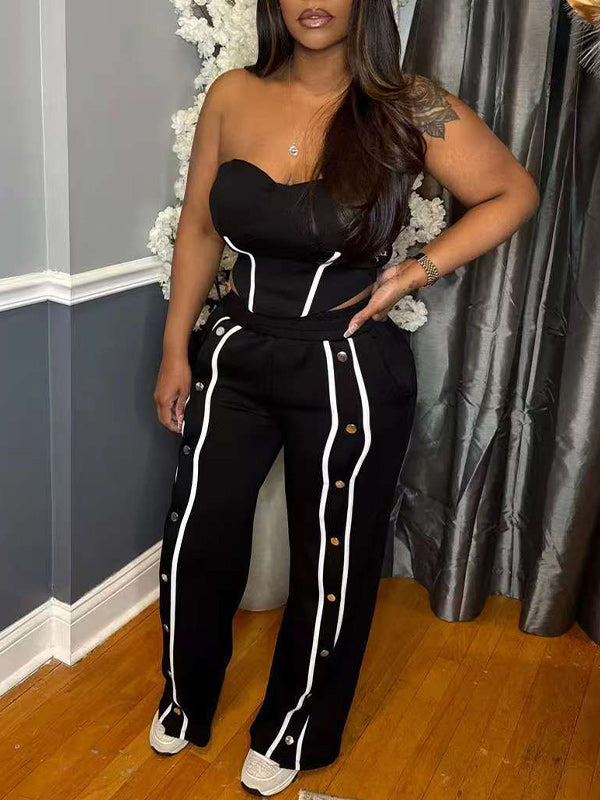 Stripe Tube Top & Button Pants Set