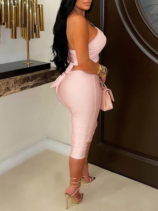 Cutout Halter Top & Capri Pants Set