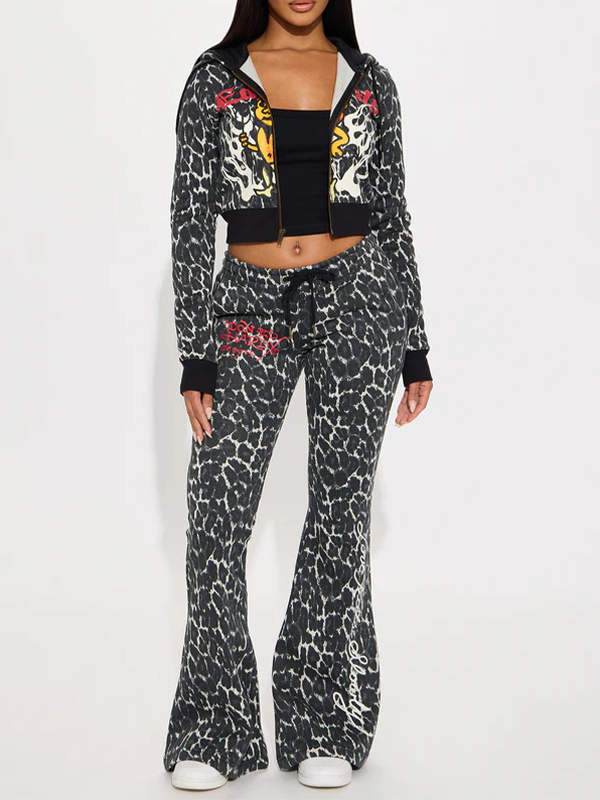 Leopard Zip Hoodie & Pants Set