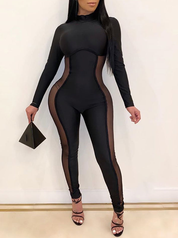 Sheer-Combo Skinny Jumpsuit