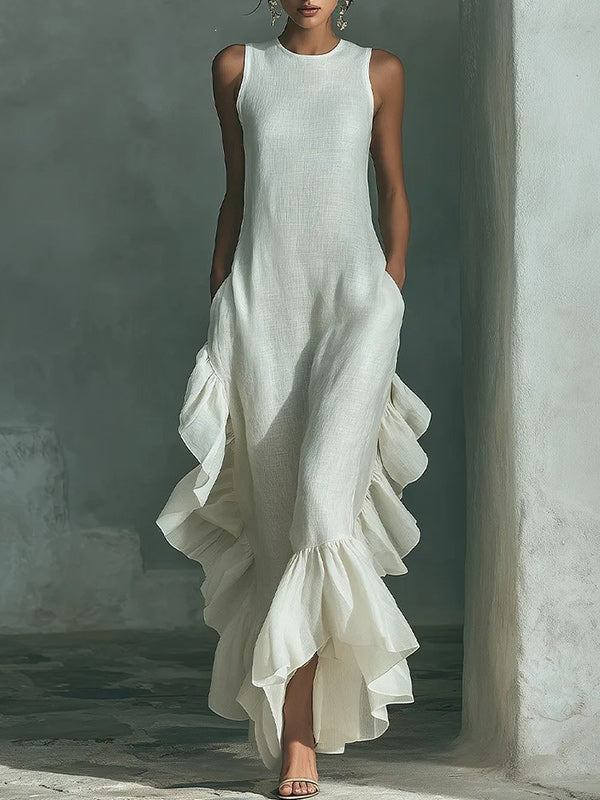 Sold Sleeveless Ruffle Hem Maxi Dress