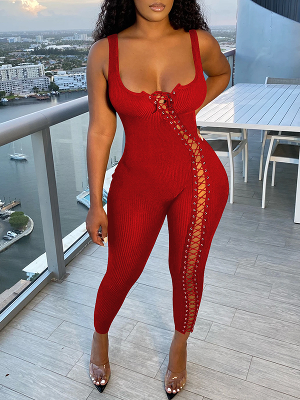 Lace-Up Sleeveless Jumpsuit