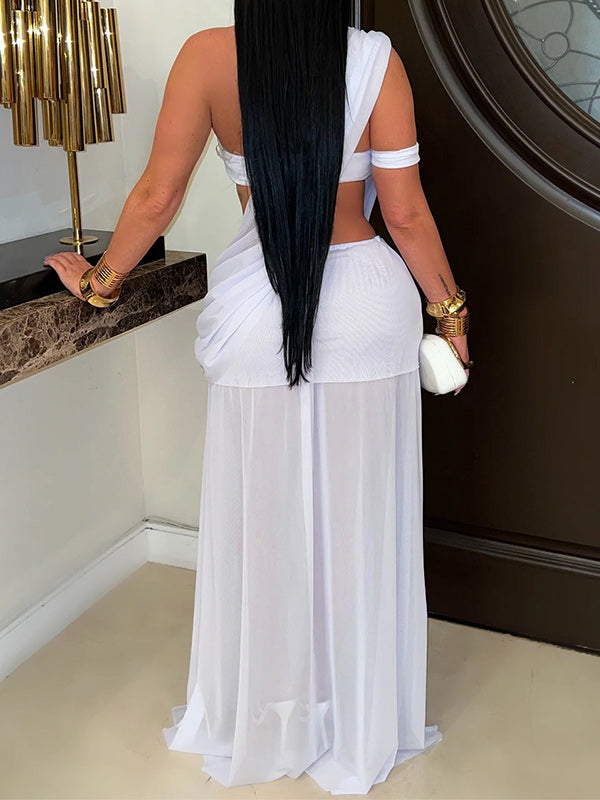 Solid Cutout Halter Slit Dress