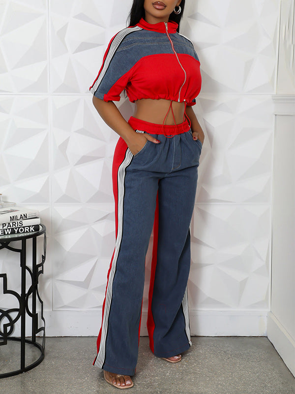Colorblock Denim Two Piece Set